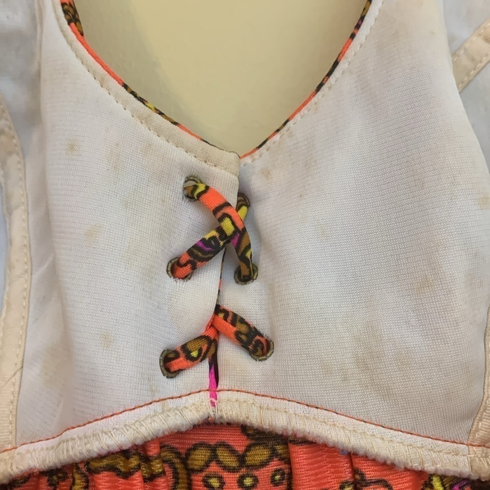 Sirena California 70's Neon Orange Floral Halter 2 Side Slits Maxi Dress S/M - Picture 12 of 17